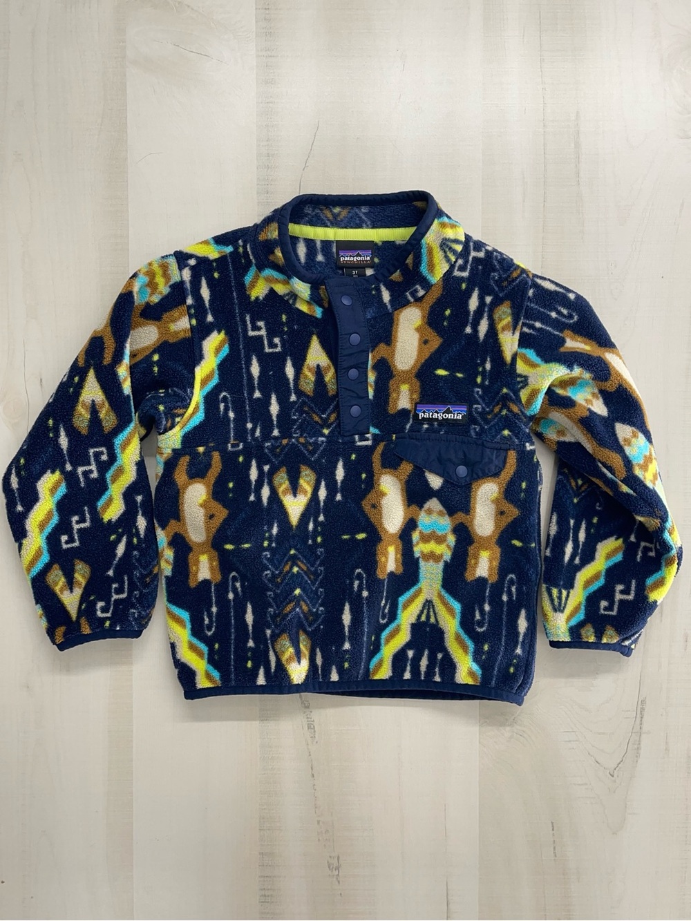 PATAGONIA youth toddler printed bear lightweight synchilla snap t pullover 3t